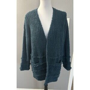 BAREFOOT DREAMS Cozychic Cardigan Sweater Women's Size Medium Teal Boardwalk EUC